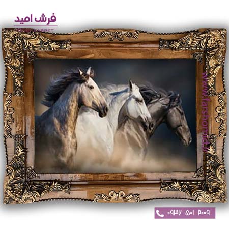تابلو فرش ماشینی طرح حیوانات گله اسب ها کد 6034 فرشان