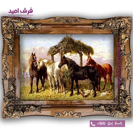 تابلو فرش ماشینی طرح حیوانات گله اسب ها کد 603۶ فرشان
