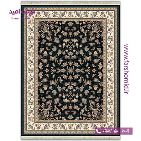 فرش ماشینی 700 شانه 8 رنگ طرح 808 افشان سرمه ای آرشام