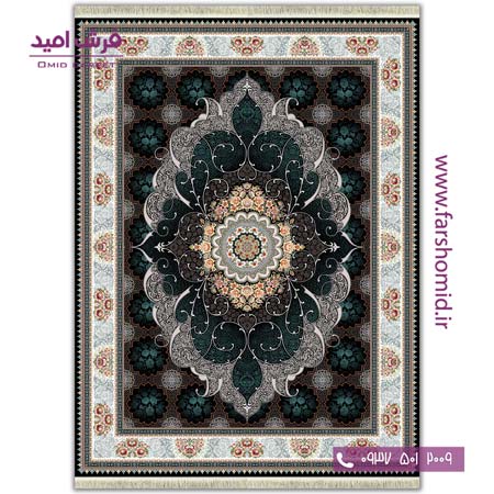 فرش ماشینی 700 شانه 8 رنگ طرح 813 چکاوک سرمه ای آرشام