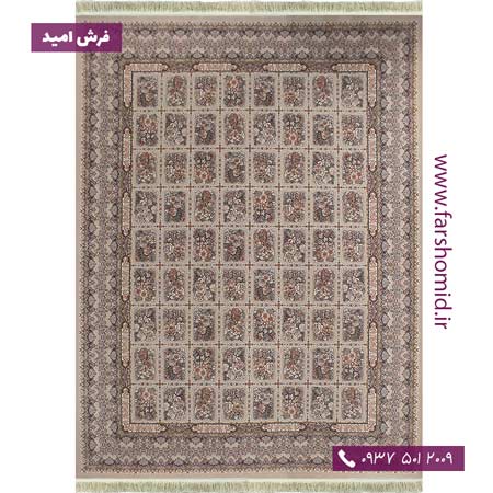 فرش ماشینی 1000 شانه 8 رنگ برجسته طرح 102301 خشتی کرم آرشام