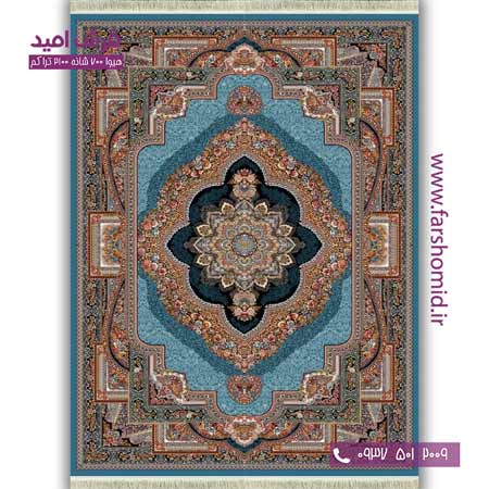 فرش ماشینی 700 شانه BCF خشتی باغ معلق آبی فرش هیوا