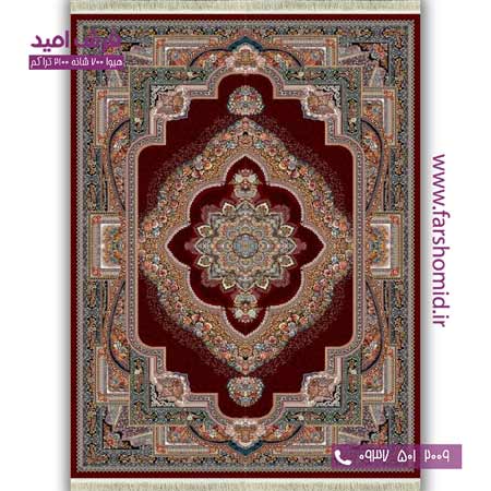 فرش ماشینی 700 شانه BCF خشتی باغ معلق زرشکی فرش هیوا
