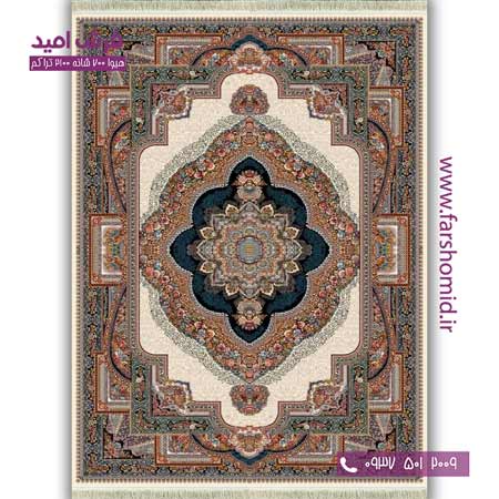 فرش ماشینی 700 شانه BCF خشتی باغ معلق کرم فرش هیوا
