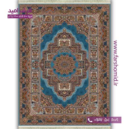 فرش ماشینی 700 شانه BCF خشتی حوض نقره آبی فرش هیوا