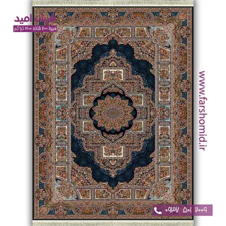 فرش ماشینی 700 شانه BCF خشتی حوض نقره سرمه ای فرش هیوا