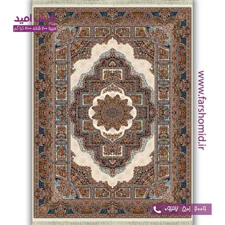 فرش ماشینی 700 شانه BCF خشتی حوض نقره کرم فرش هیوا