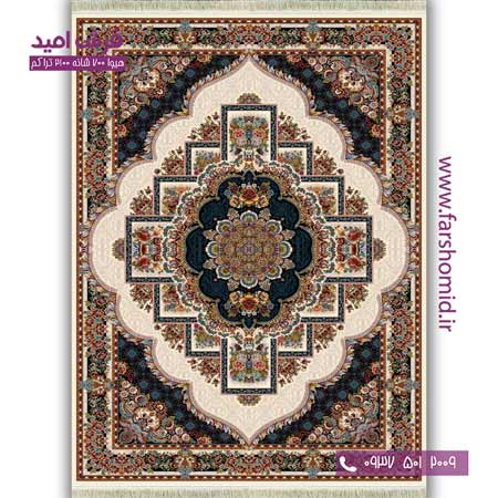 فرش ماشینی 700 شانه BCF خشتی ناردون کرم فرش هیوا