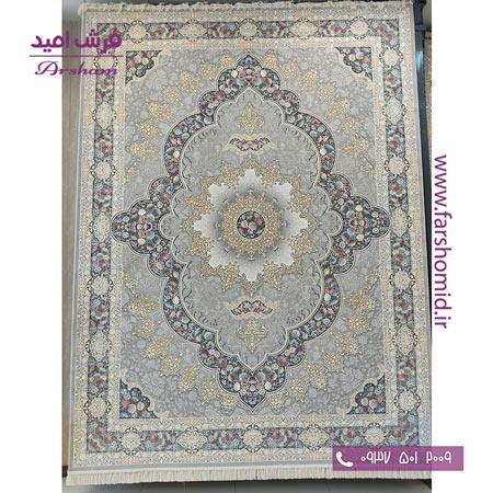 فرش ماشینی 1200 شانه 8 رنگ برجسته آروانا طرح 20101 نقره ای آرشام
