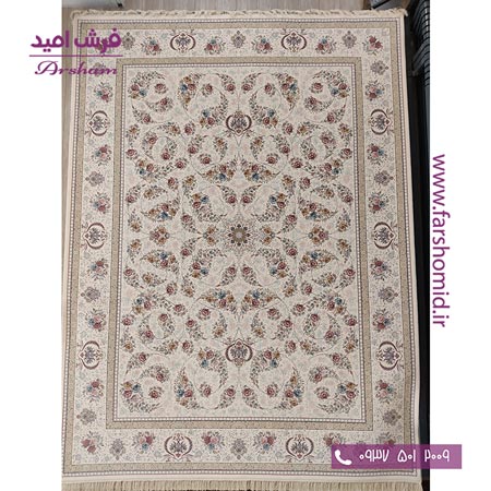 فرش ماشینی 1200 شانه 8 رنگ برجسته افشان راشین طرح 20305 کرم آرشام