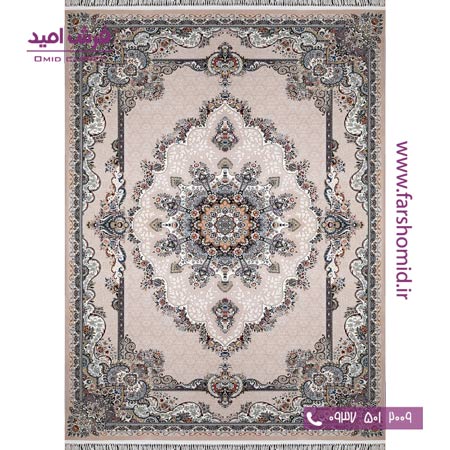 فرش ماشینی 700 شانه ۸ رنگ اصل نیلا بژ قالی کشمیر