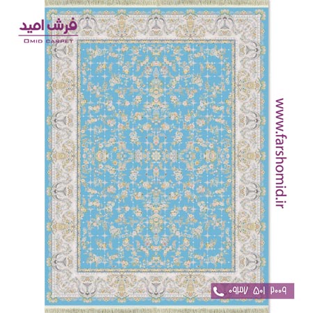 فرش ماشینی 1200 شانه  گل افشان ارغوان آبی قالی کشمیر
