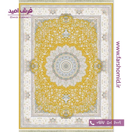 فرش ماشینی 1200 شانه گلبرجسته سوگل طلایی قالی کشمیر