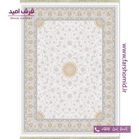 فرش ماشینی 1200 شانه گل افشان آیلار کرم حاشیه بژ قالی کشمیر