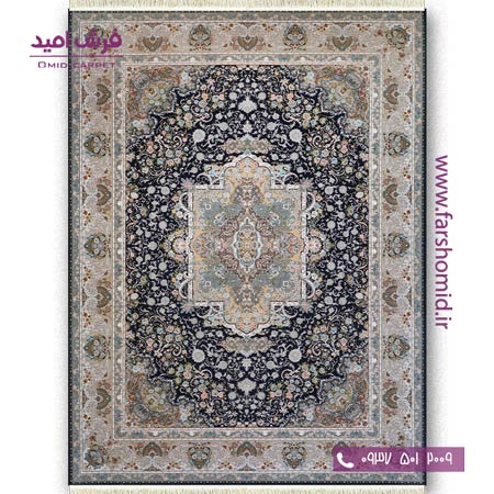فرش ماشینی 1200 شانه گلبرجسته آرامش زغالی قالی کشمیر
