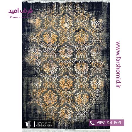 فرش مدرن و پتینه کد 40050ny طوسی طلایی فرش سیزان