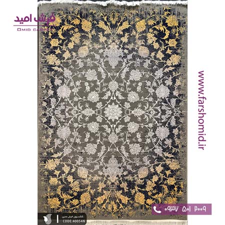 فرش مدرن و پتینه کد 40054n طوسی طلایی فرش سیزان