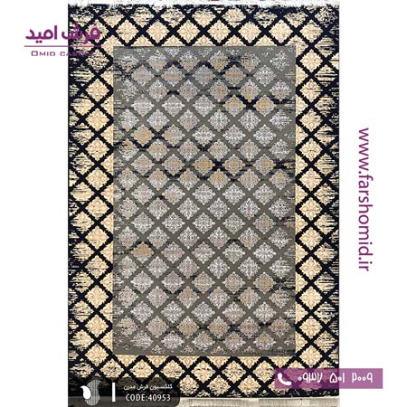 فرش ماشینی مدرن و پتینه کد 40953 طوسی طلایی فرش سیزان