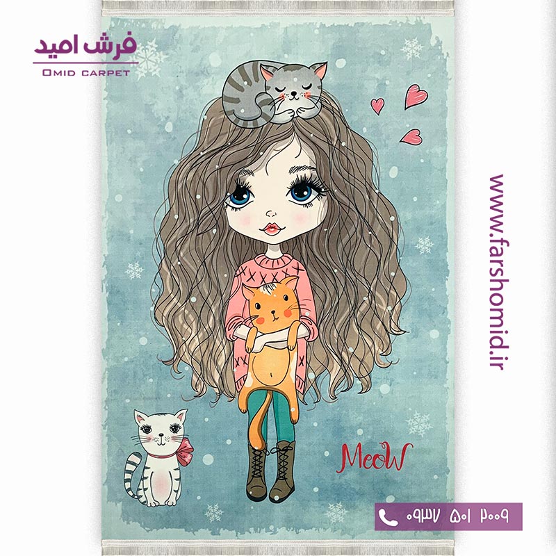 فرش ماشینی 700 شانه طرح دختر و گربه 10121۱ کودک و نوجوان کلاریس محتشم