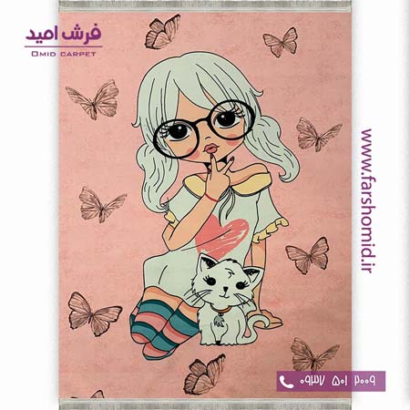فرش ماشینی 700 شانه طرح دختر عینکی صورتی 101216 کودک و نوجوان کلاریس محتشم