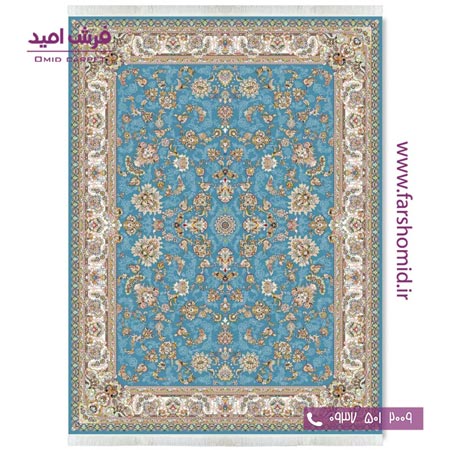 فرش ماشینی 700 شانه ۸ رنگ اصل افشان مشهد آبی قالی کشمیر