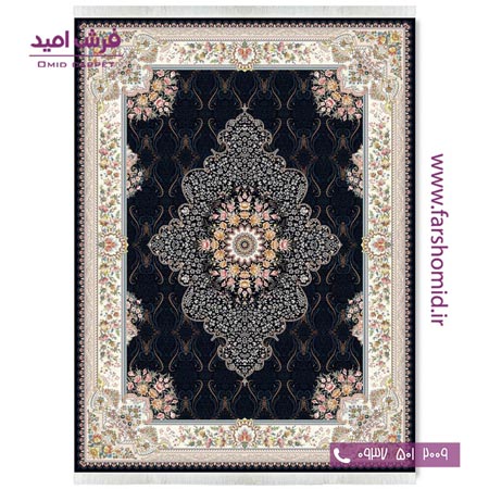 فرش ماشینی 700 شانه ۸ رنگ اصل آماندا مشکی قالی کشمیر