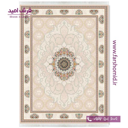 فرش ماشینی 700 شانه ۸ رنگ اصل چکاوک بژ قالی کشمیر