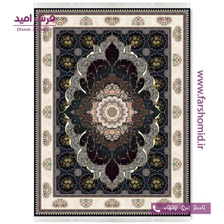 فرش ماشینی 700 شانه ۸ رنگ اصل چکاوک مشکی قالی کشمیر