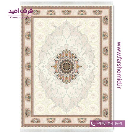 فرش ماشینی 700 شانه ۸ رنگ اصل چکاوک کرم قالی کشمیر
