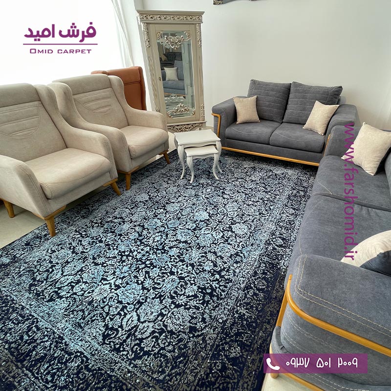 فرش مدرن و پتینه کد 40103s سرمه ای فرش سیزان