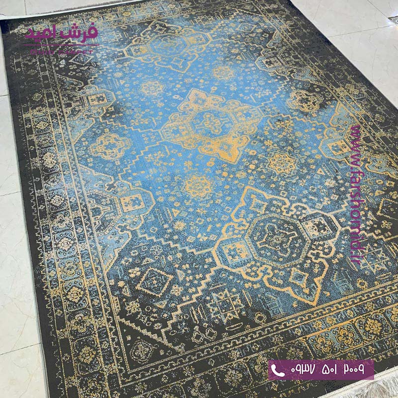 فرش ماشینی مدرن و پتینه کد 40108nb طوسی آبی فرش سیزان