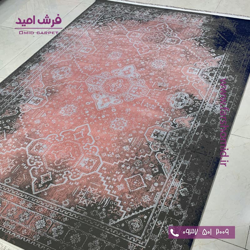 فرش ماشینی 6 متری مدرن و پتینه کد 40108np طوسی صورتی فرش سیزان