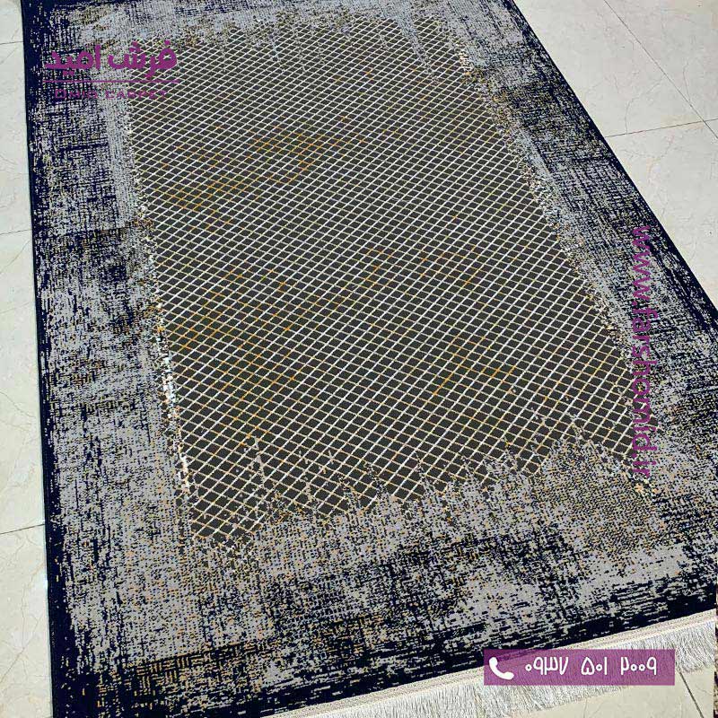 فرش ماشینی مدرن و پتینه کد 40126s سرمه ای فرش سیزان