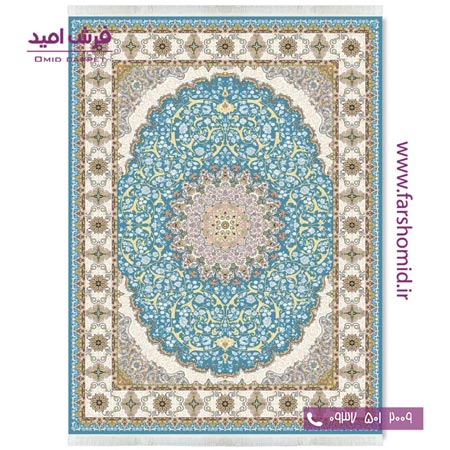 فرش ماشینی 700 شانه ۸ رنگ اصل هلیا آبی قالی کشمیر
