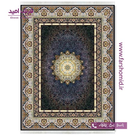 فرش ماشینی 700 شانه ۸ رنگ اصل خورشید مشکی قالی کشمیر