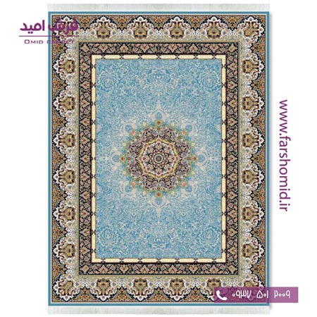 فرش ماشینی 700 شانه ۸ رنگ اصل خورشید آبی قالی کشمیر