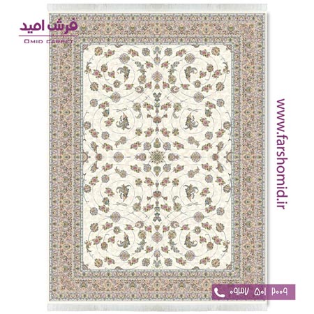 فرش ماشینی 700 شانه ۸ رنگ اصل افشان پری چهر کرم قالی کشمیر