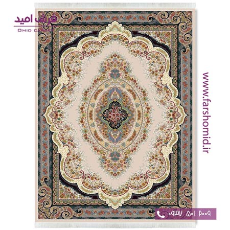 فرش ماشینی 700 شانه ۸ رنگ اصل روناک بژ قالی کشمیر
