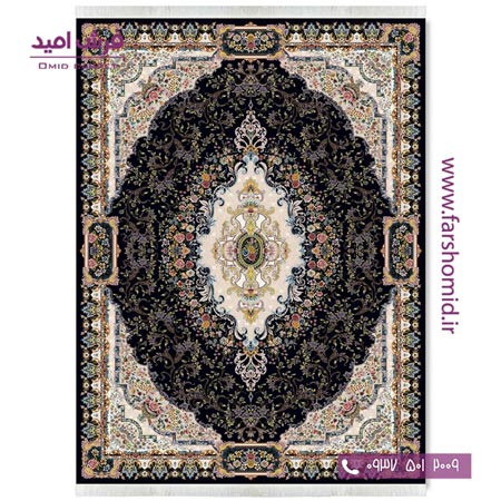 فرش ماشینی 700 شانه ۸ رنگ اصل رونیا مشکی قالی کشمیر