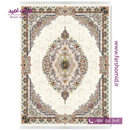 فرش ماشینی 700 شانه ۸ رنگ اصل رونیا کرم قالی کشمیر