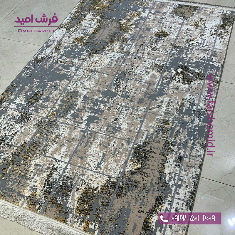 فرش ماشینی مدرن و پتینه کد 41016n طوسی فرش سیزان