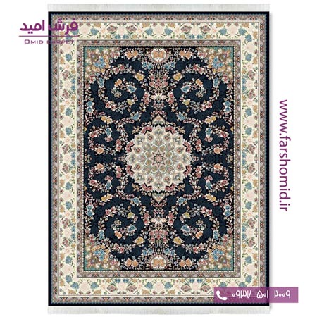 فرش ماشینی 700 شانه ۸ رنگ اصل صبا مشکی قالی کشمیر