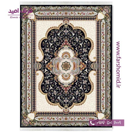 فرش ماشینی 700 شانه ۸ رنگ اصل ساغر مشکی قالی کشمیر