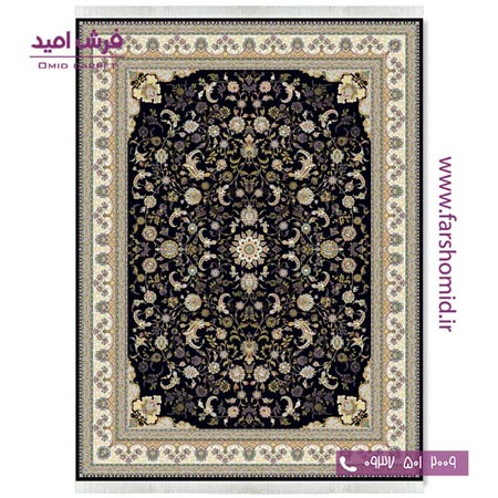 فرش ماشینی 700 شانه ۸ رنگ اصل افشان ساغر _شیدا مشکی قالی کشمیر