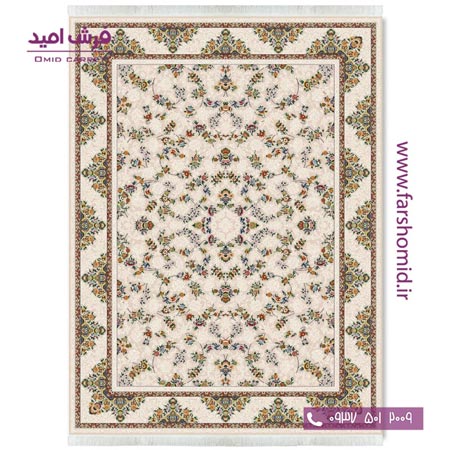 فرش ماشینی 700 شانه ۸ رنگ اصل افشان ساقی بژ قالی کشمیر
