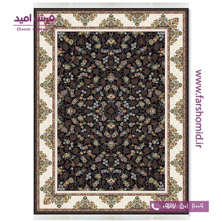 فرش ماشینی 700 شانه ۸ رنگ اصل افشان ساقی مشکی قالی کشمیر