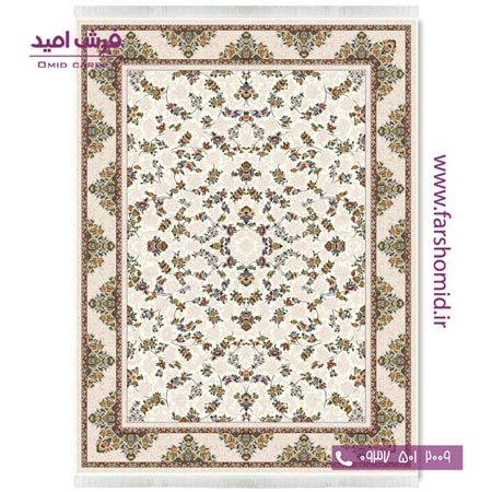 فرش ماشینی 700 شانه ۸ رنگ اصل افشان ساقی کرم قالی کشمیر