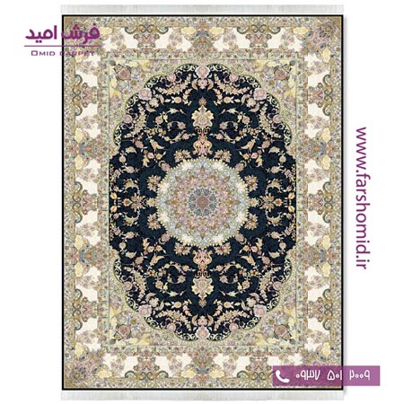 فرش ماشینی 700 شانه ۸ رنگ اصل سپنتا مشکی قالی کشمیر