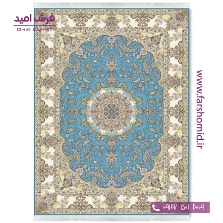 فرش ماشینی 700 شانه ۸ رنگ اصل سپنتا آبی قالی کشمیر