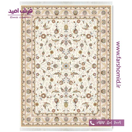 فرش ماشینی 700 شانه ۸ رنگ اصل افشان شاهان کرم قالی کشمیر